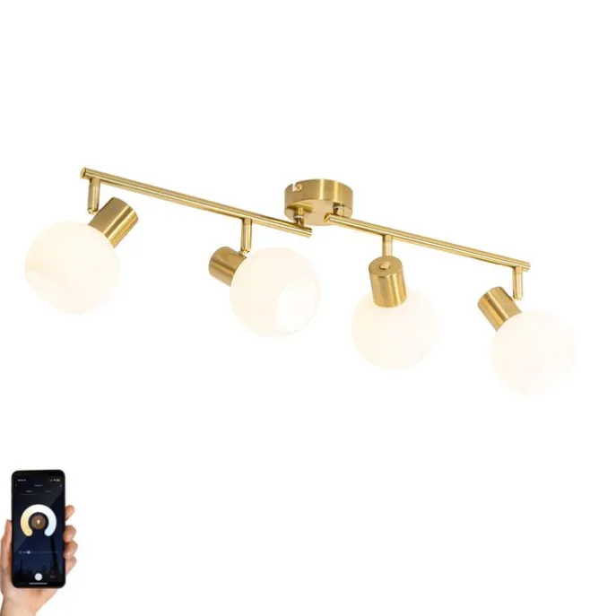 Smarter Deckenstrahler Gold mit Opalglas 4-flammig Verstellbar Inkl. 4 Wifi P45 - Anouk