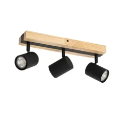 Smarter Deckenstrahler schwarz mit Holz 3-flammig dreh- und schwenkbar inkl. Wifi GU10 50mm - Jeana
