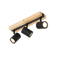 Smarter Deckenstrahler schwarz mit Holz 3-flammig dreh- und schwenkbar inkl. Wifi GU10 50mm - Jeana