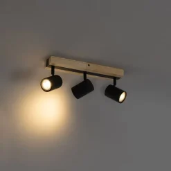 Smarter Deckenstrahler schwarz mit Holz 3-flammig dreh- und schwenkbar inkl. Wifi GU10 50mm - Jeana