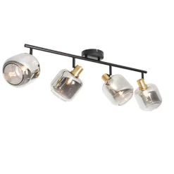 Smarter Deckenstrahler schwarz mit Gold und Rauchglas 4-Lichter inkl. 4 Wifi P45 - Zuzanna