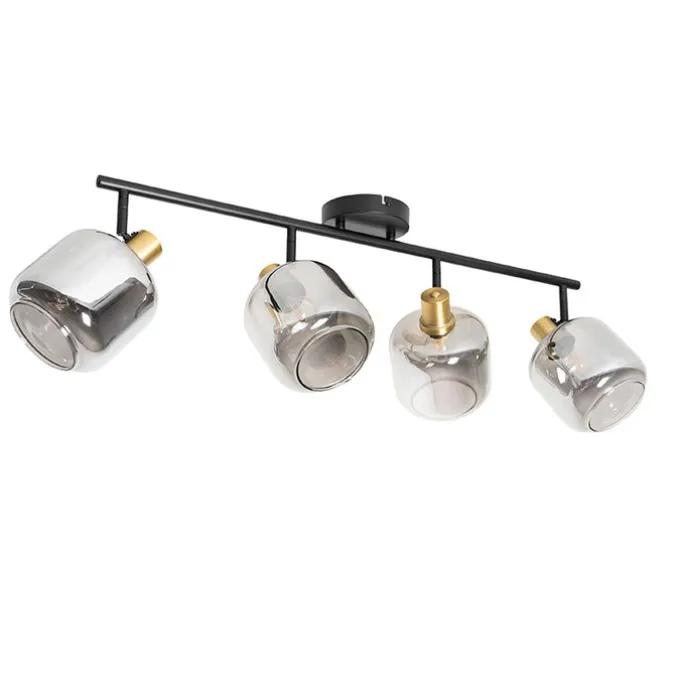 Smarter Deckenstrahler schwarz mit Gold und Rauchglas 4-Lichter inkl. 4 Wifi P45 - Zuzanna