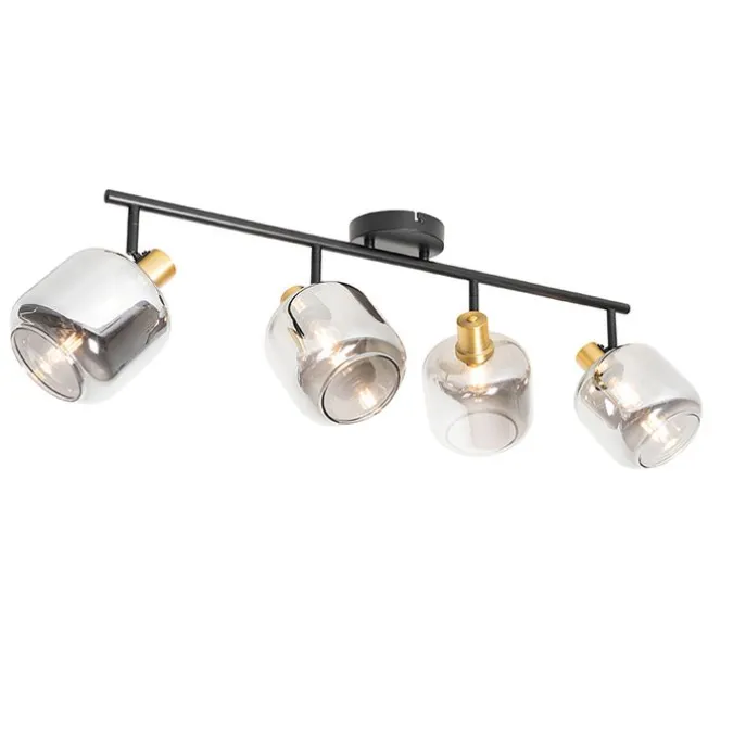 Smarter Deckenstrahler schwarz mit Gold und Rauchglas 4-Lichter inkl. 4 Wifi P45 - Zuzanna