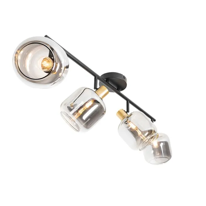 Smarter Deckenstrahler schwarz mit Gold und Rauchglas 4-Lichter inkl. 4 Wifi P45 - Zuzanna
