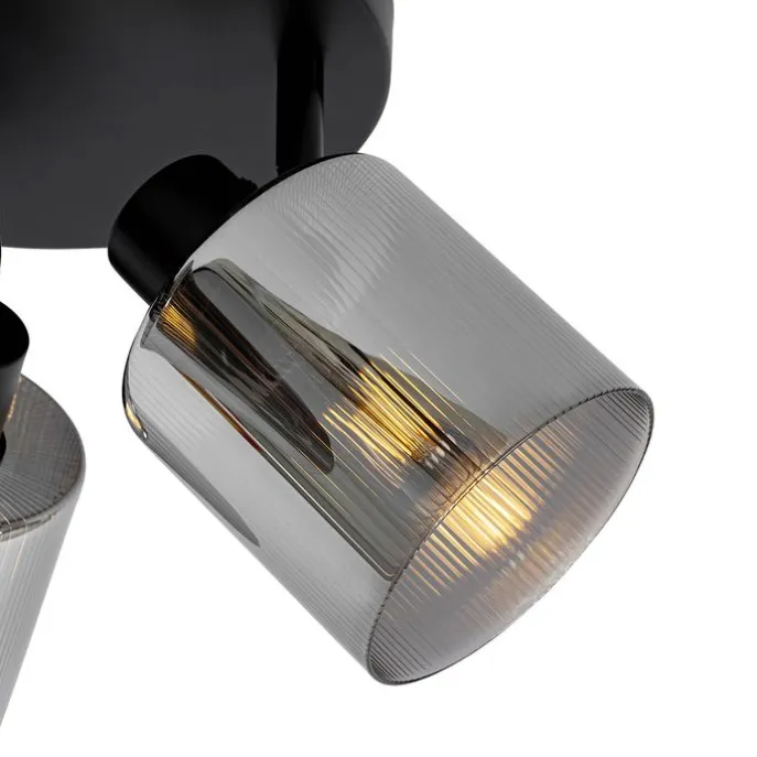 Smarter Deckenstrahler schwarz mit Rauchglas rund verstellbar inkl. 3 Wifi A60 - Laura