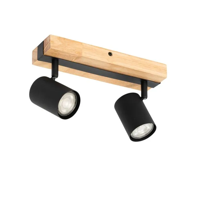 Smarter Deckenstrahler schwarz mit Holz 2-flammig verstellbar inkl. Wifi GU10 50mm - Jeana