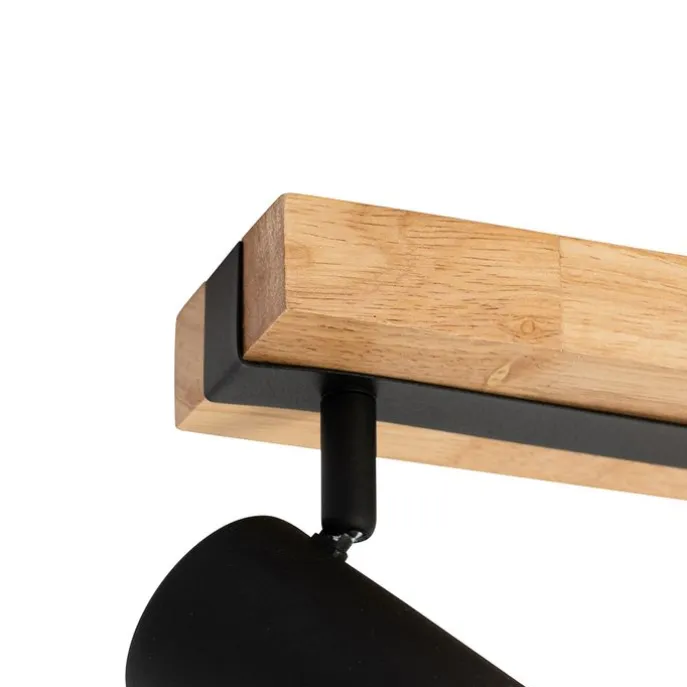 Smarter Deckenstrahler schwarz mit Holz 2-flammig verstellbar inkl. Wifi GU10 50mm - Jeana