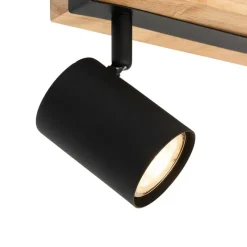 Smarter Deckenstrahler schwarz mit Holz 2-flammig verstellbar inkl. Wifi GU10 50mm - Jeana