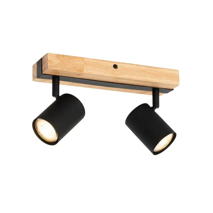 Smarter Deckenstrahler schwarz mit Holz 2-flammig verstellbar inkl. Wifi GU10 50mm - Jeana