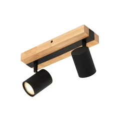 Smarter Deckenstrahler schwarz mit Holz 2-flammig verstellbar inkl. Wifi GU10 50mm - Jeana