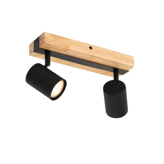 Smarter Deckenstrahler schwarz mit Holz 2-flammig verstellbar inkl. Wifi GU10 50mm - Jeana