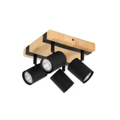 Smarter Deckenstrahler schwarz mit Holz 4-flammig verstellbar inkl. Wifi GU10 50mm - Jeana