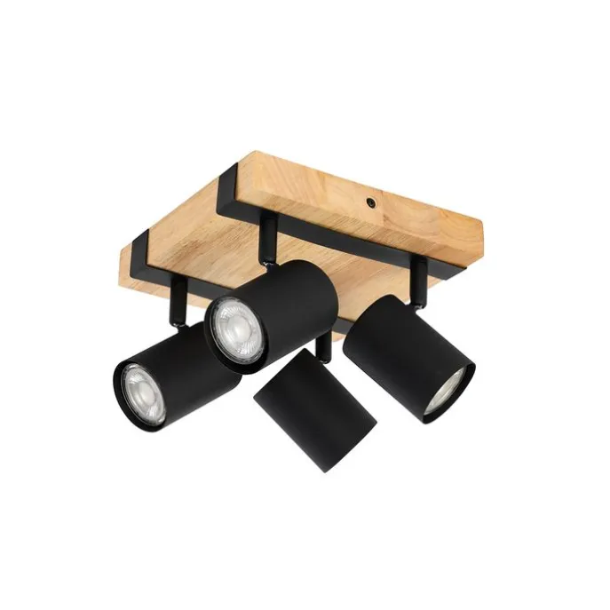 Smarter Deckenstrahler schwarz mit Holz 4-flammig verstellbar inkl. Wifi GU10 50mm - Jeana