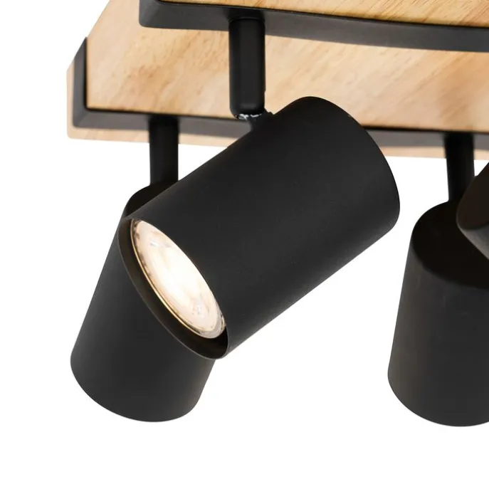 Smarter Deckenstrahler schwarz mit Holz 4-flammig verstellbar inkl. Wifi GU10 50mm - Jeana