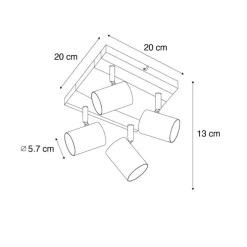 Smarter Deckenstrahler schwarz mit Holz 4-flammig verstellbar inkl. Wifi GU10 50mm - Jeana