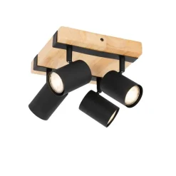 Smarter Deckenstrahler schwarz mit Holz 4-flammig verstellbar inkl. Wifi GU10 50mm - Jeana