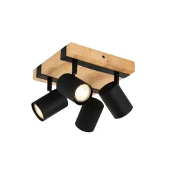 Smarter Deckenstrahler schwarz mit Holz 4-flammig verstellbar inkl. Wifi GU10 50mm - Jeana