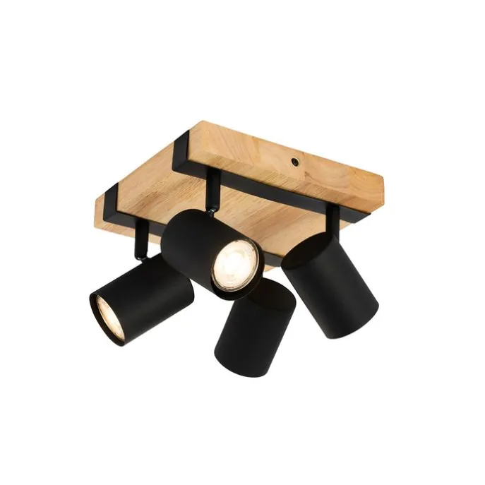Smarter Deckenstrahler schwarz mit Holz 4-flammig verstellbar inkl. Wifi GU10 50mm - Jeana