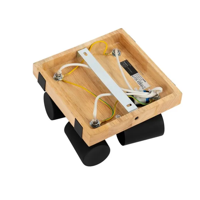 Smarter Deckenstrahler schwarz mit Holz 4-flammig verstellbar inkl. Wifi GU10 50mm - Jeana