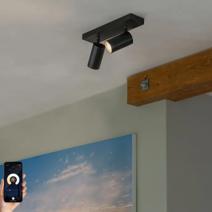 Smarter Deckenstrahler schwarz verstellbar 2-flammig inkl. 2 Wifi GU10 50mm - Jeana Luxe