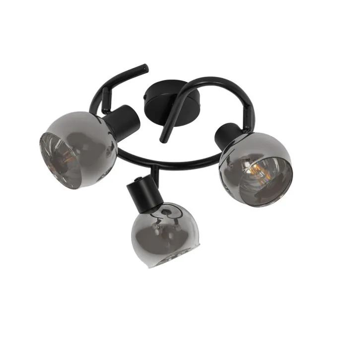 Smarter Deckenstrahler schwarz mit Rauchglas 3-flammig inkl. WiFi P45 - Vidro