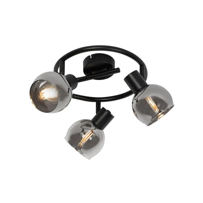 Smarter Deckenstrahler schwarz mit Rauchglas 3-flammig inkl. WiFi P45 - Vidro