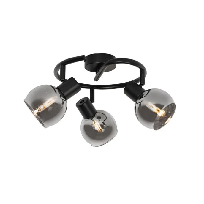 Smarter Deckenstrahler schwarz mit Rauchglas 3-flammig inkl. WiFi P45 - Vidro