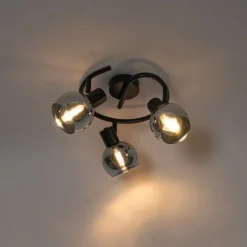 Smarter Deckenstrahler schwarz mit Rauchglas 3-flammig inkl. WiFi P45 - Vidro