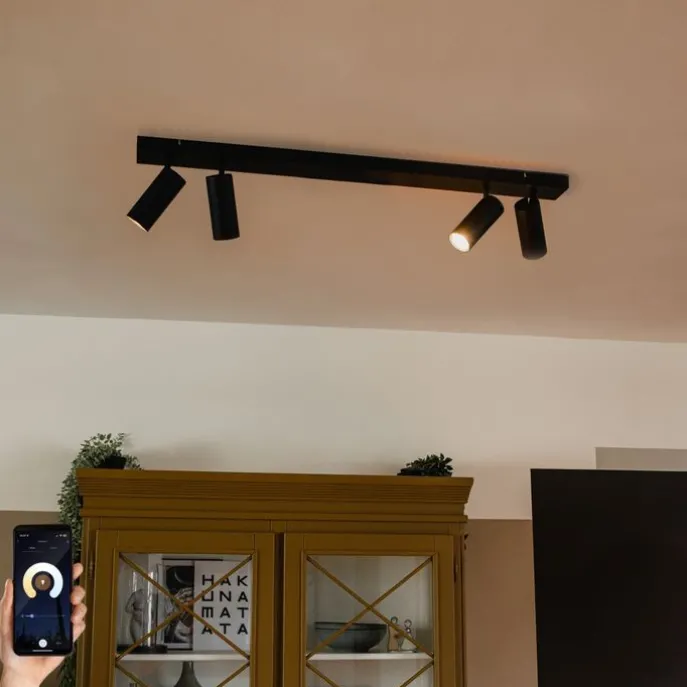Smarter Deckenstrahler schwarz 4-flammig verstellbar inkl. 4 Wifi GU10 50mm - Renna
