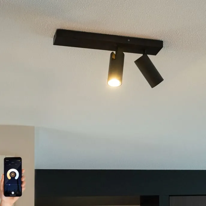 Smarter Deckenstrahler schwarz 2-flammig verstellbar inkl. 2 Wifi GU10 50mm - Renna