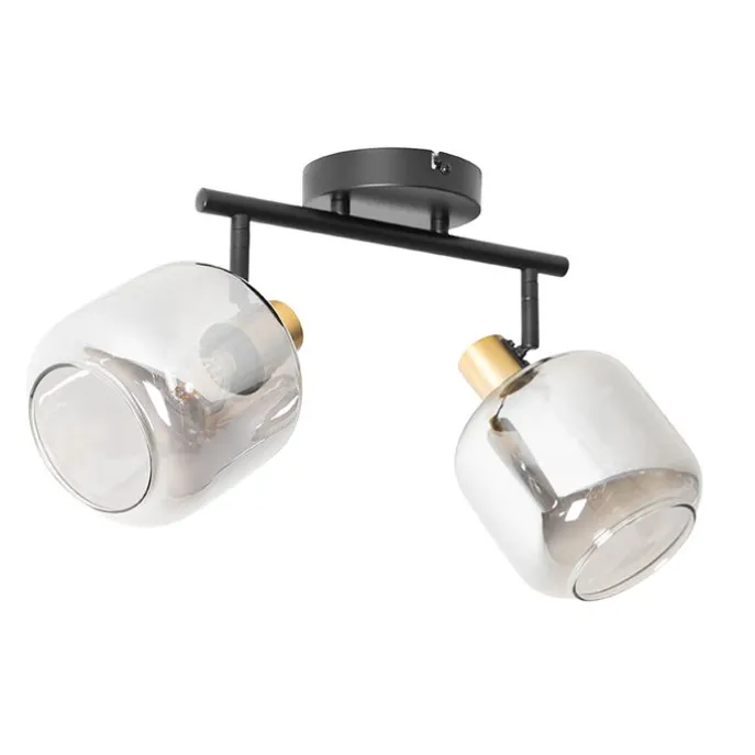 Smarter Deckenstrahler schwarz mit Gold und Rauchglas 2-flammig inkl. 2 Wifi P45 - Zuzanna