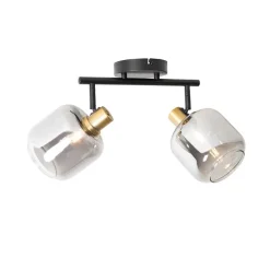 Smarter Deckenstrahler schwarz mit Gold und Rauchglas 2-flammig inkl. 2 Wifi P45 - Zuzanna