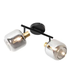 Smarter Deckenstrahler schwarz mit Gold und Rauchglas 2-flammig inkl. 2 Wifi P45 - Zuzanna