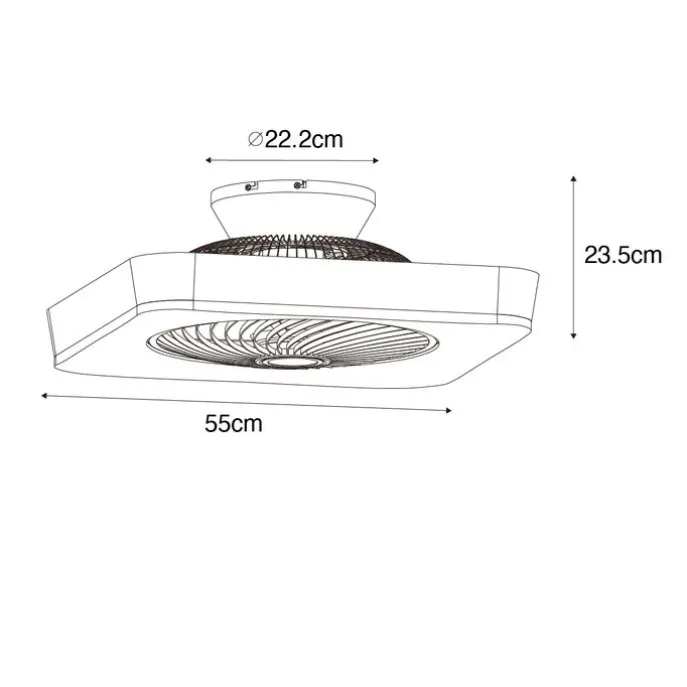 Smarter Deckenventilator eckig schwarz inkl. LED dimmbar - Climo