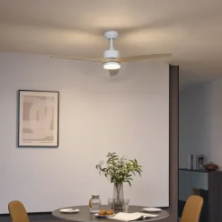 Smarter Deckenventilator weiß mit Holzaufdruck 132cm inkl. LED Dimmbar mit Fernbedienung - Joly