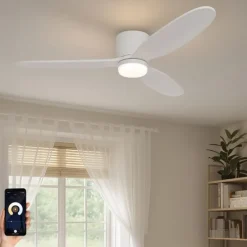 Smarter Deckenventilator weiß 132cm inkl. LED Dimmbar in Kelvin mit Fernbedienung - Sofio
