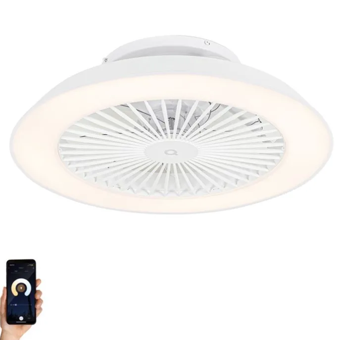Smarter Deckenventilator Weiß 59,5cm inkl. LED Dimmbar mit Fernbedienung - Deniz
