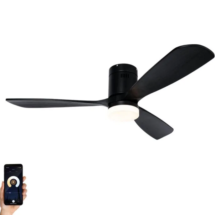 Smarter Deckenventilator schwarz 132cm inkl. LED Dimmbar mit Fernbedienung - Sofia