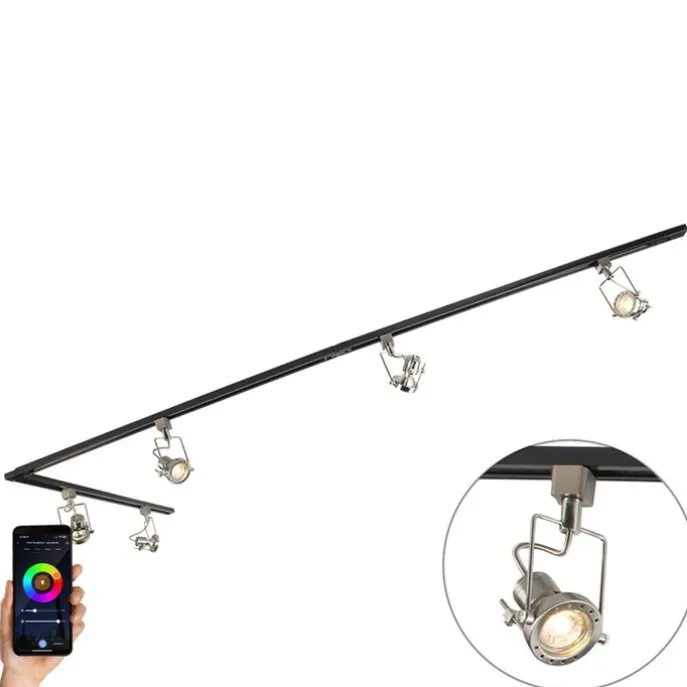 Smartes 1-phasiges Schienensystem schwarz mit Stahl inkl. 5 WiFi GU10 - Iconic Suplux