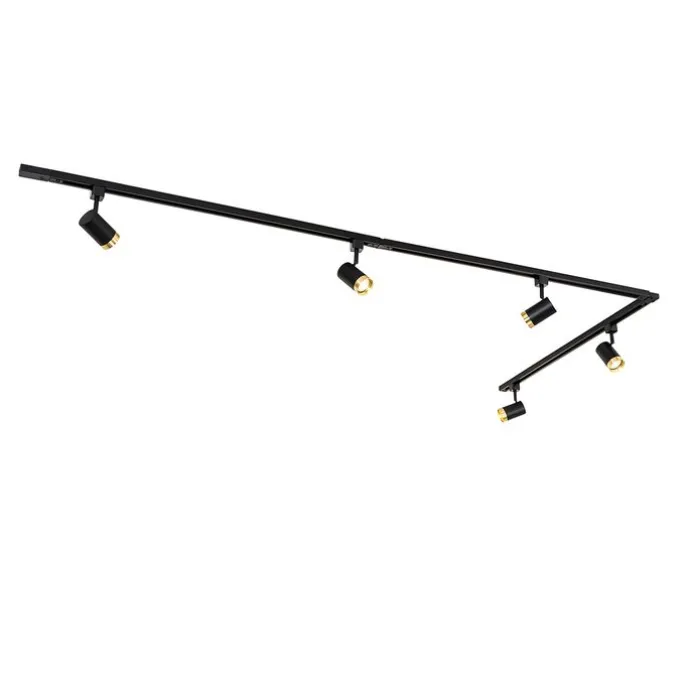 Smartes Schienensystem mit 5 Strahlern Schwarz Gold 1-phasig inkl. 5 Wifi GU10 50mm - Iconic Jeana