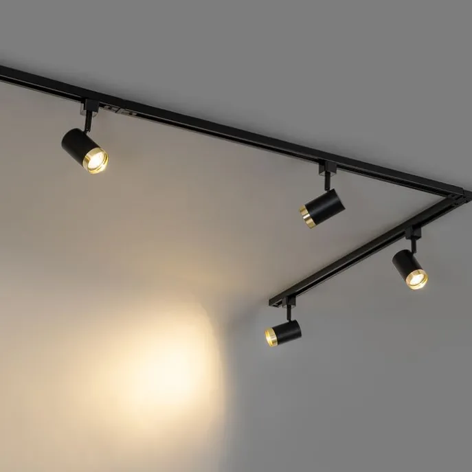 Smartes Schienensystem mit 5 Strahlern Schwarz Gold 1-phasig inkl. 5 Wifi GU10 50mm - Iconic Jeana