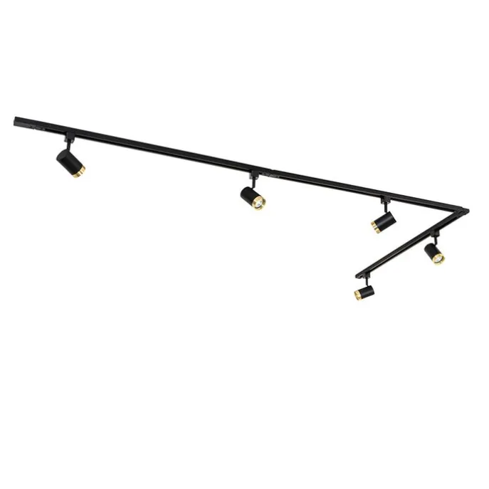 Smartes Schienensystem mit 5 Strahlern Schwarz Gold 1-phasig inkl. 5 Wifi GU10 50mm - Iconic Jeana