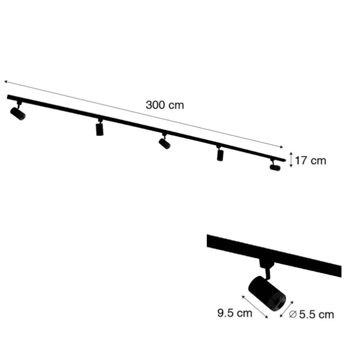 Smartes Schienensystem mit 5 Strahlern Schwarz Gold 1-phasig inkl. 5 Wifi GU10 50mm - Iconic Jeana