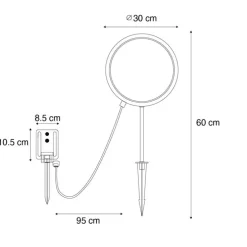 Spitzenlicht Schwarz 60 cm Inkl. Wiederaufladbare LED und Solar IP65 - Adalind