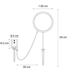 Spitzenlicht Schwarz 50 cm Inkl. Wiederaufladbare und Solar LED IP65 - Adalind