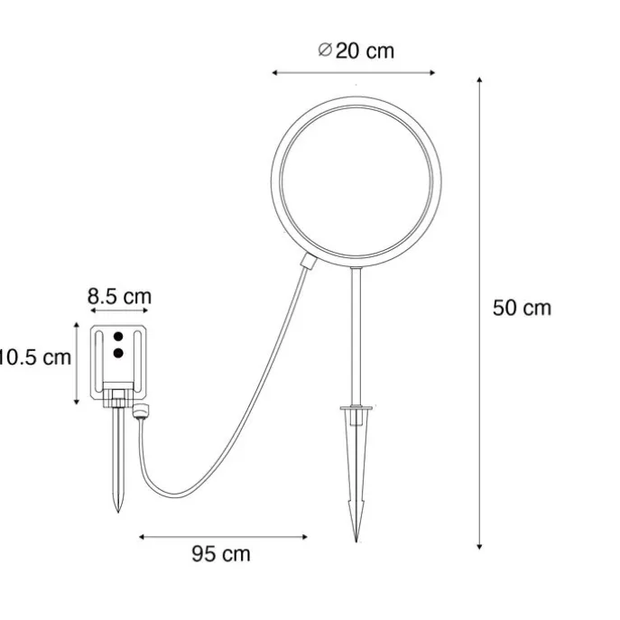 Spitzenlicht Schwarz 50 cm Inkl. Wiederaufladbare und Solar LED IP65 - Adalind