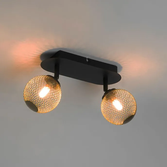 Spot schwarz mit goldenen 2 Lichtern - Athens Wire