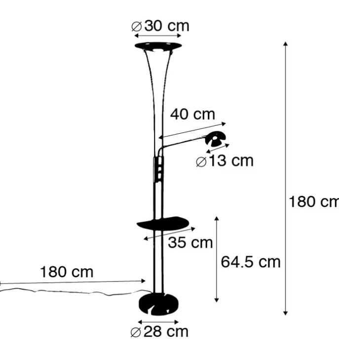 Stahl Stehlampe mit Lesearm inkl. LED und USB-Anschluss - Sevilla