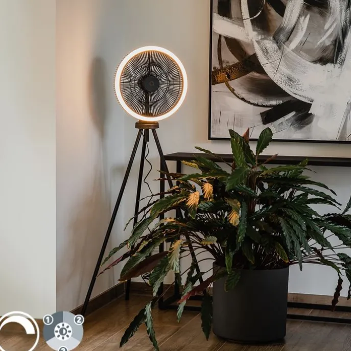 Standventilator Stativ schwarz inkl. LED 3-stufig dimmbar - Meric