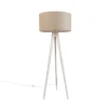 Stativ-Stehleuchte weiß mit hellbraunem Stoffschirm 50cm - Tripod Classic